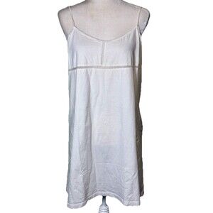 Women Romantic Cottagecore Ivory Slip Dress Empire Waist Lace Trim Minimalist XL